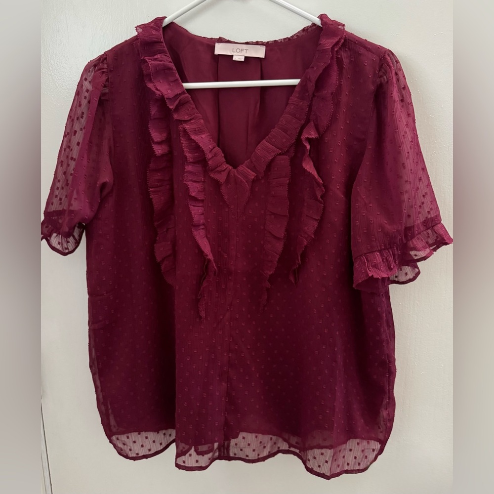 LOFT Red Flutter Sleeve Ruffled Blouse New no tags